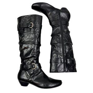 Josef Seibel Leather Low Heel Tall Buckle Strap Slouchy Boots Women's 40/US 9